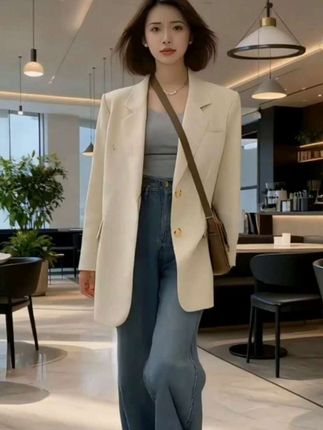 西装外套#晒晒我的秋日穿搭 #秋冬穿搭新鲜感在线 #秋季日常实用穿搭思路分享 #胖归胖又不是不会穿 #不同长度的外套怎么搭配更显高