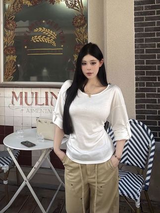 微胖显瘦秋新款长袖T恤她 宽松收腰显瘐慵懒松弛感上衣#高级感穿搭 #慵懒风穿搭 #摆脱路人感的穿搭思路来咯 #入秋高级感穿搭攻略 #通勤搭配