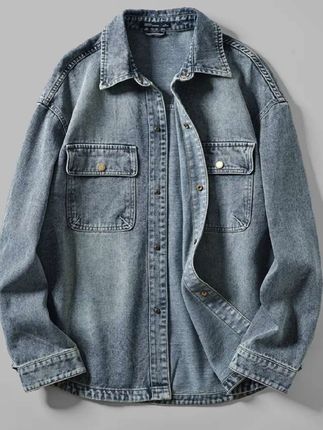 春秋厚牛仔外套美式水洗复古工装软牛仔衬衫新款宽松外穿男士衬衣#面料柔软舒适 #谁穿谁好看 #显瘦穿搭 #又美又飒 #洋气减龄
