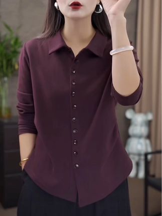 2025新开衫11扣眼秋装简约纯色收腰衬衫扣女气质百搭打底上衣衬衣#高级感穿搭 #简约大气 #只做高品质 #精品中老年妈妈装 #舒适百搭