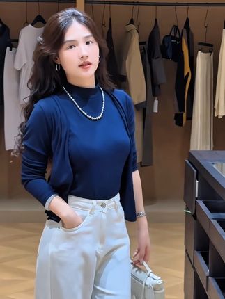 纯欲风半高领无袖背心+长袖开衫 秋季新款设计感两件套上衣#秋季穿搭 #通勤穿搭 #穿出自己的风格