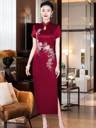 #中国风中长款高档礼服 #夏季新款 #醋酸刺绣妈妈大码气质宴会礼服 #中式裙子