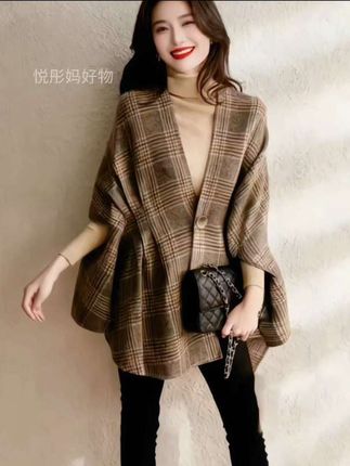时尚呢料冬季女士披肩百搭呢子外套宽松毛呢春秋长款韩版秋冬加厚#毛呢披肩 #时尚气质穿搭 #优雅气质 #减龄气质 #时髦穿搭
