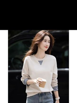 时尚休闲卫衣女春秋冬季2025新款长袖百搭宽松显瘦韩版假两件上衣#上衣女 #休闲卫衣 #长袖卫衣