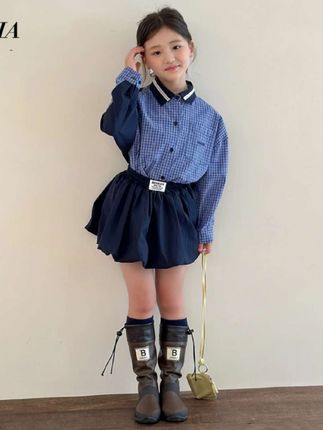 潮童穿搭#YOJIA女童半身裙春秋2025新款洋气学院风女孩花苞裙短裙儿童裙子#女童时尚套装