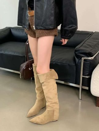 复古绒面低跟长筒堆堆靴库管靴百搭配裙骑士西部牛仔靴#长筒靴 #堆堆靴 #骑士靴 #女靴