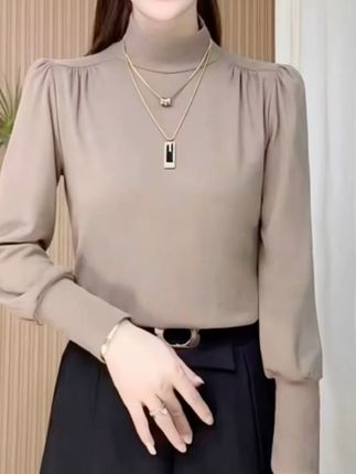 秋冬新品百搭半高领双面一体绒纯色女士洋气泡泡袖显瘦保暖打底衫#面料柔软舒适 #穿搭 #显瘦穿搭 #小个子穿搭 #谁穿谁好看