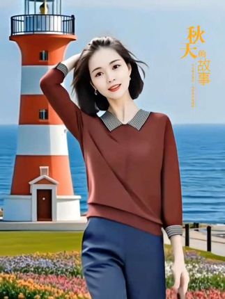 早秋新款时尚洋气假两件翻领针织衫高腰直筒休闲裤两件套女装#显瘦穿搭 #街拍 #强烈推荐 #时尚 #谁穿谁好看