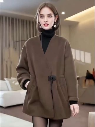 高档时尚韩版百搭毛呢外套女2025秋冬新款宽松显瘦洋气中长款外套#强烈推荐 #每日分享 #上热搜 #每日穿搭