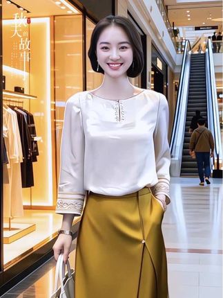 中式米白色复古提花衬衫女早秋款宽松显瘦百搭设计感小衫上衣 #秋季穿搭  #新中式穿搭 #衬衫 #优雅气质#显瘦穿搭