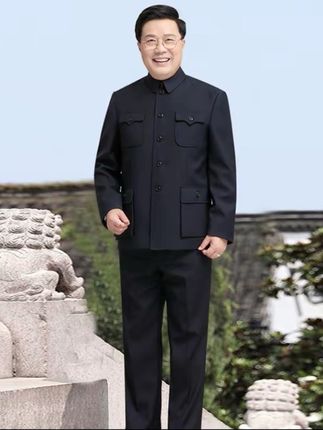 百力尼高档春秋冬中山装男加厚宽松爷爷套装中老年人爸爸中山服