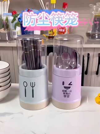 #厨房好物 带盖防尘筷笼筷子筒沥水筷子笼餐具收纳塑料家用厨房筷子盒置物架#筷子