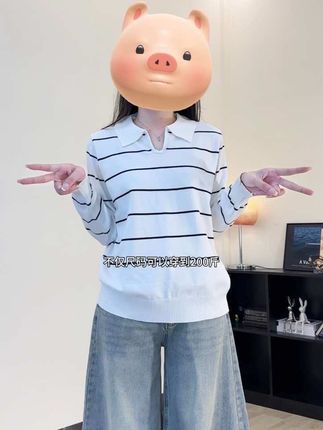 #我要上热门 适合微胖女生穿的一件法式条纹长袖针织衫!版型上身真的很显瘦遮肉!而且码数很足,最大码可以穿到200斤!#大码女装 #显瘦穿搭 #微胖女生 #遮肉显瘦