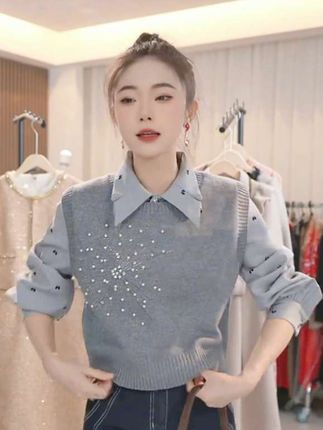 #女装搭配 #马甲穿搭 圆领重工钉珠针织马甲女秋季毛衣背心设计感百搭无袖上衣@抖音小助手 @DOU+小助手 @DOU+上热门