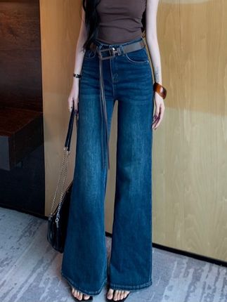 气质百搭不贴腿微喇牛仔裤女2025早秋新款高腰宽松弹力显瘦拖地裤#牛仔裤穿搭 #牛仔穿搭 #牛仔裤 #高腰牛仔裤 #微喇牛仔裤