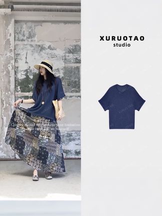 XURUOTAO【琉璃】亚麻天丝卷边袖设计感显瘦舒适蓝色上衣 T5441】#高级感穿搭 #夏季穿搭 #穿出高级感 #显高显瘦 #优雅气质