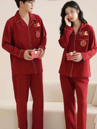 #结婚睡衣 #情侣家居服 #本命年穿红色 #纯棉睡衣 #新婚睡衣