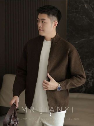 MR JIANYI 秋季重工华夫格提花双拉链半高领针织开衫毛衣外套男装#强烈推荐 #每日分享 #简约大气