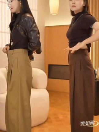 100钛金棉舒柔特阔腿裤女秋季高腰显瘦抗皱贝斯裤#阔腿裤穿搭 #时尚洋气#贝斯裤#流光机能风穿搭太有生命力了#早秋冷冽又随性的气质穿搭