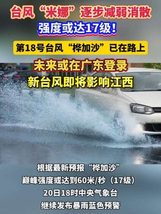 强度或达17级!大到暴雨!强雷电!新台风即将影响江西#江西#台风#重要提醒