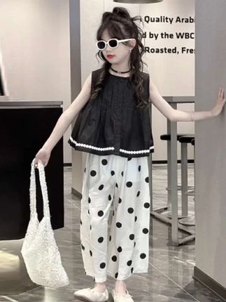 #夏日穿搭ootd #女童套装 #波点阔腿裤 #潮童穿搭