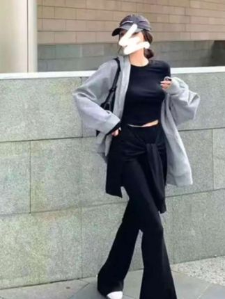 复古气质辣妹修身显瘦设计感上衣套装女韩系假两件绑带裤子两件套#显瘦穿搭 #舒适百搭 #跟我买好看的衣服