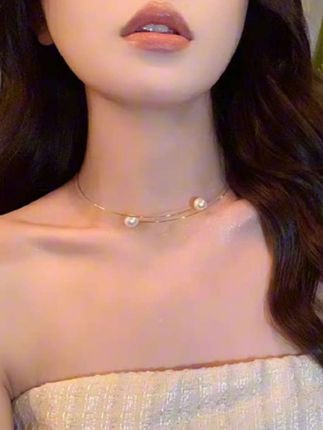 铜合金项链 仿珍珠项圈女颈带项链轻奢高级锁骨choker脖颈链配饰 #项链控 #项链 #项圈 #锁骨链 #项链推荐