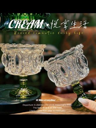 绿色珠点水晶玻璃冰淇淋杯高脚杯子珠点高脚甜品杯#酒杯 #甜品杯 #冰淇淋杯
