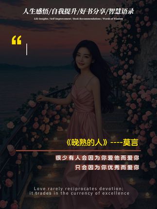 #好书分享 #女性智慧 #提升自己 #很现实的人生感悟 莫言一句话道出了人性的丑陋,它在晚熟的人当中写道:所有伤害你的人都是故意的。它在伤害你之前就已经权衡利弊,它会不断的对比,最后选择了伤害你。因为伤害你它付出的代价最小,并且会获得最大的利益,残酷却又真实。喜欢的不妨买本看看。