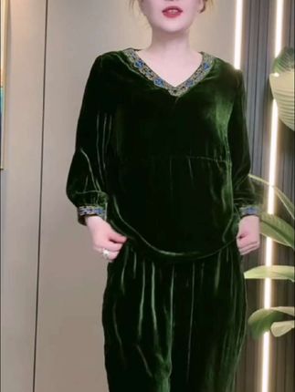 #中老年妈妈装,桑蚕丝套装宽松舒适显瘦富贵满满气质穿搭
