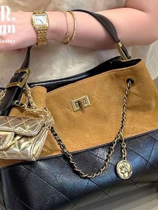 磨砂牛皮拼接链条包高级设计手提斜挎包通勤小香风新款包#包包推荐 #奢侈品 #包包控每天更新 #好物分享 #种草