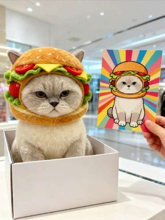 猫咪汉堡头套搞怪可爱耳朵宠物帽子狗狗头饰小型拍照装扮服饰品#萌宠出道计划 #猫咪的迷惑行为 #猫咪日常 #猫咪饰品