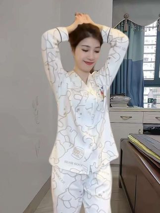 浪莎春夏秋款睡衣女开衫长袖可外穿纯棉夏天薄款高级感家居服套装#洋气减龄 #面料柔软舒适 #好穿又好搭 #清纯甜美 #精致女人必备