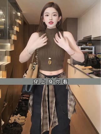 2025夏季新款半高领针织时尚显瘦百搭背心LK2505770#百搭背心#谁穿谁好看#高领针织背心 #半高领毛衣 #针织背心