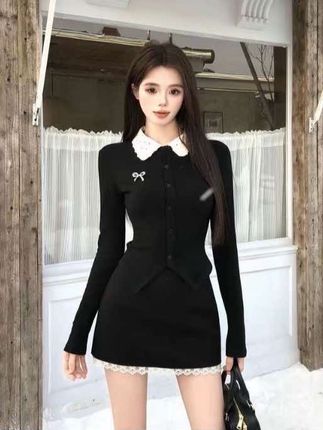 法式纯欲辣妹针织长袖上衣套装女设计感小众拼接上衣半身短裙春秋#温柔风穿搭 #辣妹穿搭 #好身材好气质 #约会穿搭 #时尚套装女