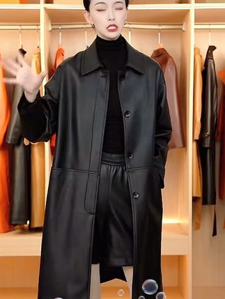 2025春秋新款海宁皮衣女中长款皮风衣外套绵羊皮宽松长款TY-281#女装新品日