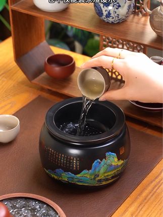 千里江山茶渣缸!特好用!#茶生活 #茶渣缸#茶空间 #喝茶 #茶