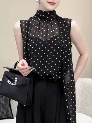 前后2穿 V领法式高级感飘带立领无袖衬衫 夏季新款 设计感上衣#夏装新款 #夏天穿搭