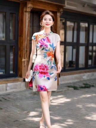 新中式国风改良旗袍裙女2025夏季新款高级感#复古年轻款#印花连衣裙 #潮流时尚穿搭