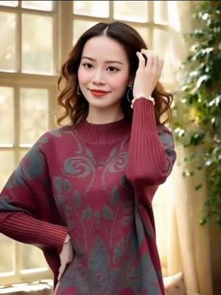 宽松印花中长款针织衫#秋日人生照片还得是琥珀流光风 #优雅气质 #说好的随便穿穿去看秀