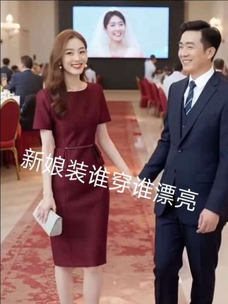 酒红宴会礼服连衣裙2025春夏新款女装喜庆婆婆收腰长袖包臀中长款