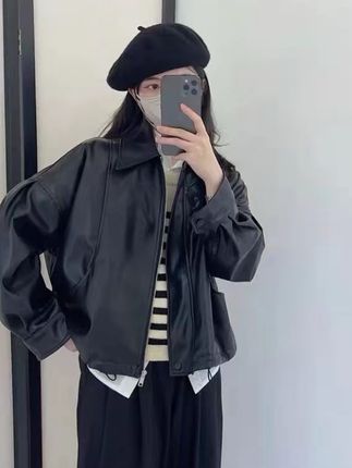 2025春秋季皮衣短款翻领时尚短外套韩版58815百搭网红宽松复古#时尚穿搭时尚穿搭时尚 #简约大气 #穿出自己的风格自信 #洋气又时尚 #潮流时尚穿搭