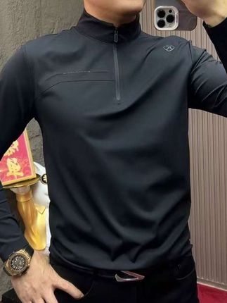 2025-9807#秋季成人宽松型立领男长T户外衫修身时尚打底运动#新款分享