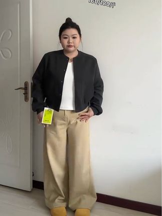 180斤早秋穿搭 之前的卡其色裤子来啦来啦#大码女装120斤到220斤 #大码胖mm搭配 #大码女装#大码女装