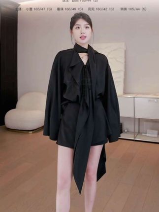 百搭款设计感飘带缎面黑色衬衫女#穿搭分享 #穿搭技巧 #高级感穿搭 #女神穿搭 #优雅气质