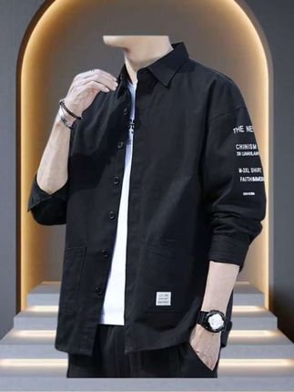纯棉长袖衬衫男士翻领外套春秋季高级感免烫衬衣#品质男装 #衬衫外套