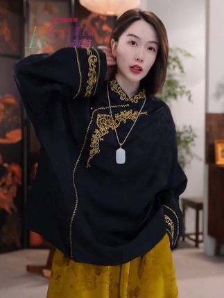 中古黑金!重工刺绣钉珠新中式上衣!GZ5604#高级感穿搭 #香云纱衬衣国风高级感 #江南新中式禅意服饰 #短袖宽松套装 #时尚潮流套装