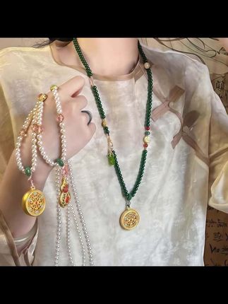 合金仿珍珠项链 新中式复古串珠吊坠项链女马面裙旗袍古风配饰品#自用好物 #好物分享 #自用好物