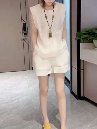 夏季新款薄款蕾丝亚麻套装宽松显瘦开叉洋气透气半包袖短裤两件套#洋气减龄#舒适透气#气质女神#显高又显瘦#舒适透气@巨量千川 @抖音热点 #气质女神