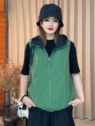 双拉链 连帽马甲春秋夏新款休闲宽松马夹女#女装 #外套穿搭 #马甲 #双面两穿马甲 #百搭上衣